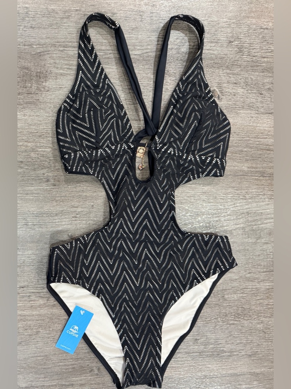 Cupshe One Piece Swimsuit Small Black Tie Back Cutout